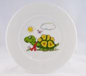 Assiette plate enfant en porcelaine décor Tortue - Création unique et personnalisable