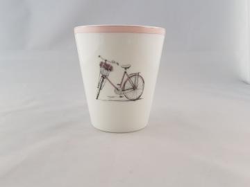 Gobelet porcelaine - Décoration Bicyclette rose