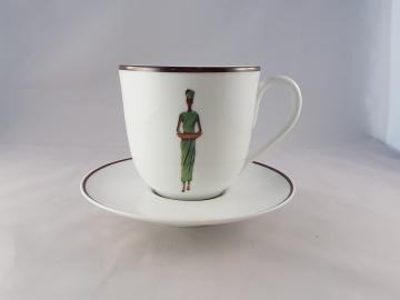 Soucoupe et tasse porcelaine- DécoratioN Afrique