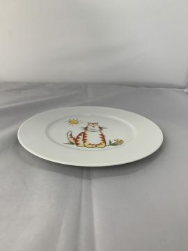 Assiette plate enfant en porcelaine décor Chat - Création unique et personnalisable