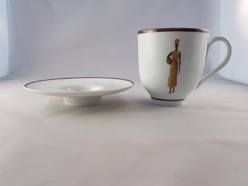 Soucoupe et tasse porcelaine- DécoratioN Afrique