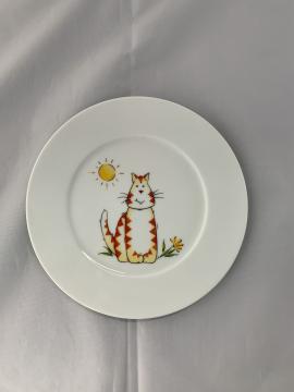 Assiette plate enfant en porcelaine décor Chat - Création unique et personnalisable