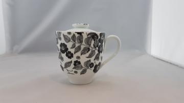 Mug et son couvercle- Décor Fleurs et Feuilles