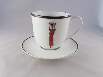 Soucoupe et tasse porcelaine- DécoratioN Afrique