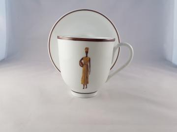 Soucoupe et tasse porcelaine- DécoratioN Afrique