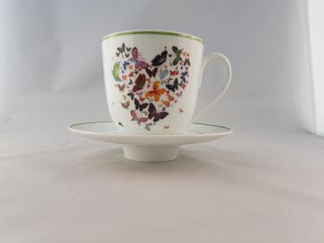 Soucoupe et tasse porcelaine- Décoration Coeur Papillon