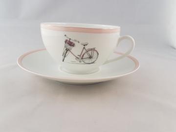 Soucoupe et tasse Bicyclette rose