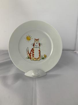 Assiette plate enfant en porcelaine décor Chat - Création unique et personnalisable